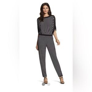 Plus Size Chicos Jumpsuit Black & White vertical stripes relax drop shoulder SZ3
